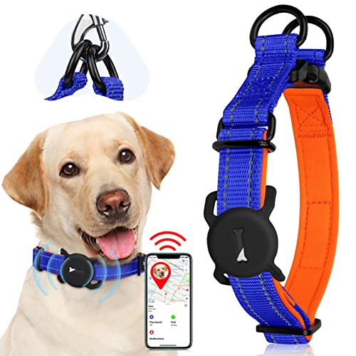 Dasbulk Collar Perro para Airtag, Collar Perro Ajustable, Collar Perro Nylon con Acolchado de Neopreno, Collar Reflectante para Perros Pequeños y Perros Medianos, Airtag no Incluido (S, Azul)