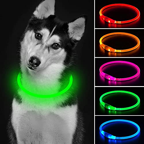 Collar de Perro con luz Rosa, Collar de Perro de Seguridad Personalizado con USB Recargable, súper Brillante, Collar Intermitente para Perro, 4 Colores para Perros pequeños, medianos y Grandes