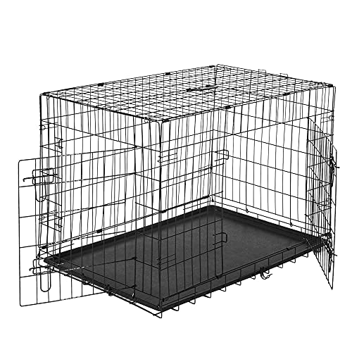 PawHut Transportín de Perro de 2 Puertas Jaula de Alambre para Perros Plegable con Asa Acero 121x74,5x81 cm Negro