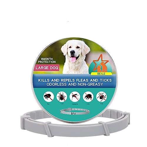 SIGANDG Collar Antiparasitos Perros Gatos,Collar de prevención Natural,hasta 8 Meses de protección contra Las garrapatas con Ingredientes 100% Naturales(Perros Grandes, Gris)