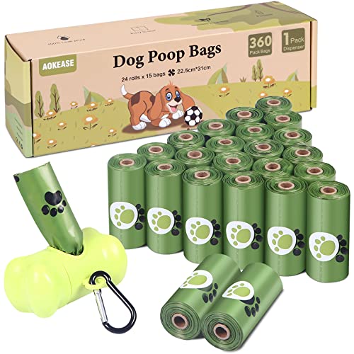 AOKEASE Bolsas Caca Perro, 360 PCS Bolsas Para Excrementos De Perros, Bolsas Perro Con Dispensador Bolsas Caca Perro, Núcleo De Papel Bolso Para Perros, Verde Bolsas, Accesorios Perros, Dog Poop Bag.