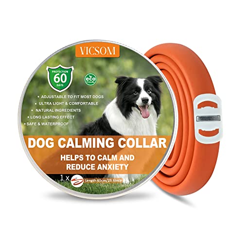 VICSOM Collar Calmante para Perros, Calmante Collar para Perros, Collar de Perro Calmante Seguro Natural, Regulable Impermeable Feromonas para Perros Pequeños, Medianos y Grandes 25.5In Naranja 1Pcs