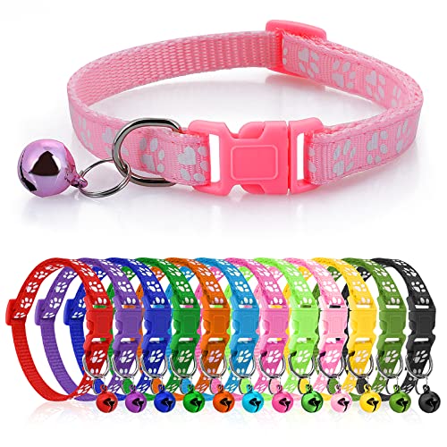 cobee Identity Collar para Cachorro, 12 Uds., Collares para Cachorros con Campanas, Estampado de Pata, Collares para Cachorros, Ajustable, Bonito Collar de identificación para Mascotas