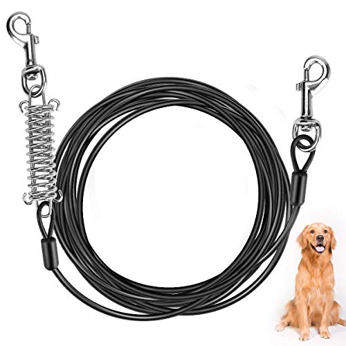 Bestcool Correa para Perro Mascotas Cuerda de Seguridad para Mascotas de Dos Cabezas, Correa de Metal para Cachorro, Cuerda de Alambre de Acero Negro, Cable de Correa de 10m para Exteriores(10m)