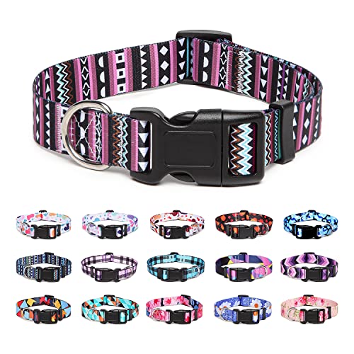 Suredoo Collar Perro, Ajustable y Resistente con Patrones de Moda, Collar Nylon Cómodos para Perros Pequeños Medianos Grandes, Cachorros (S (Cuello 25-40cm, Ancho 1.5cm), Púrpura)