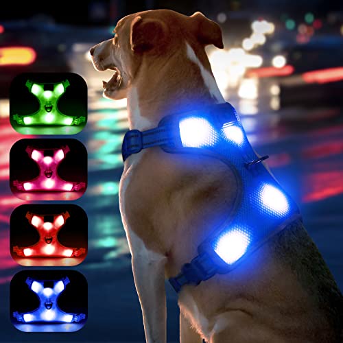 YFbrite Arnés iluminado para perro, arnés LED recargable por USB, arnés reflectante para perro, luces para perro, Hanress transpirable intermitente para perro (azul, S)