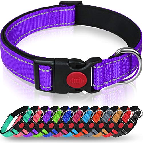 Taglory Collar Perro, Collar Nylon Reflectante Neopreno Forrado Ajustable para Perros Medianos, Morado