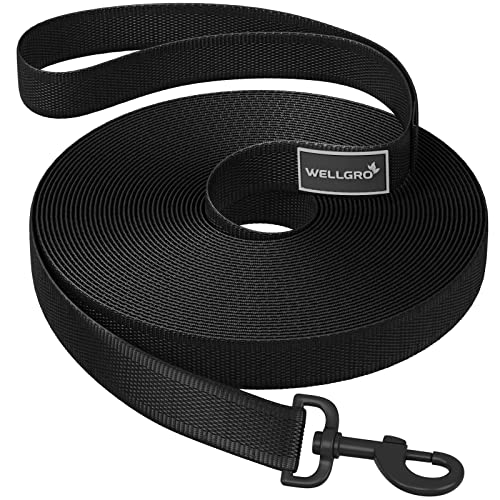 WELLGRO Correa de arrastre para perros con correa de mano, 3 m, 5 m, 10 m, 15 m, 20 m, 25 m, 30 m, correa de nailon resistente, correa de metal, tamaño: 15 metros