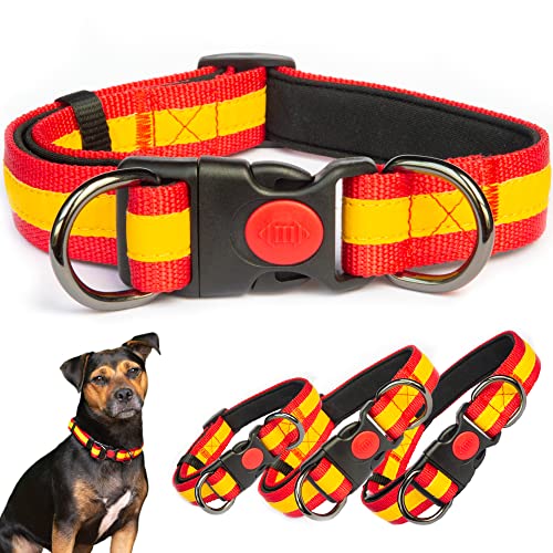 PerroViajero | Collar de Perro Bandera de España > Nylon Resistente con Acolchado Suave de Neopreno y Bloqueo de Seguridad. (Mediano 30-50cm)