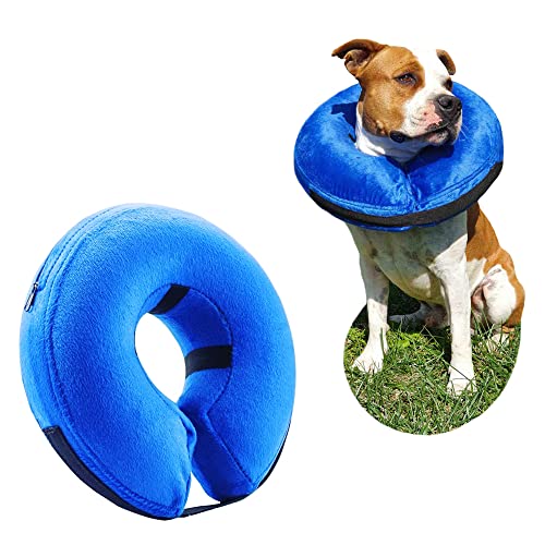 Cono Inflable para Perros después de la cirugía, (XL) Cono cómodo Ajustable Extra Grande para Perros, Collar de recuperación de Felpa Suave, Azul