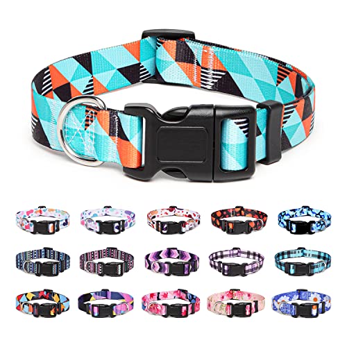 Suredoo Collar Perro, Ajustable y Resistente con Patrones de Moda, Collar Nylon Cómodos para Perros Pequeños Medianos Grandes, Cachorros (M (Cuello 33-55cm, Ancho 2cm), Geometría)