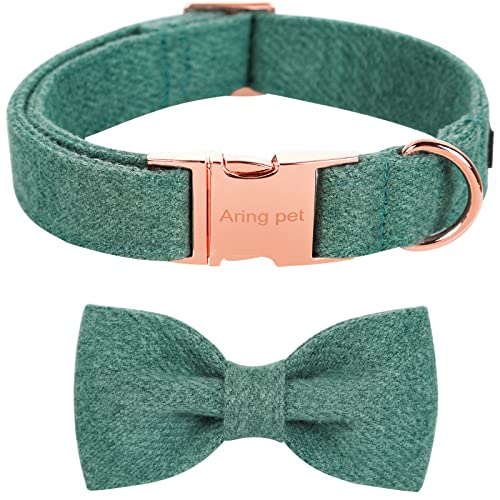 ARING PET Collar de perro con pajarita, collar de perro verde de algodón con lazo, cómodo collar de perro regalo con hebilla de metal para perros pequeños, medianos y grandes