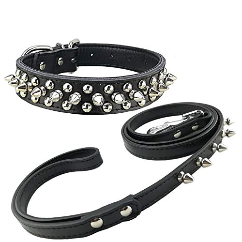 Newtensina Collar de Perro de Moda Tachonado con Correa Collar de Perro de Punky Fresco y corsés con Tachuelas para Perros