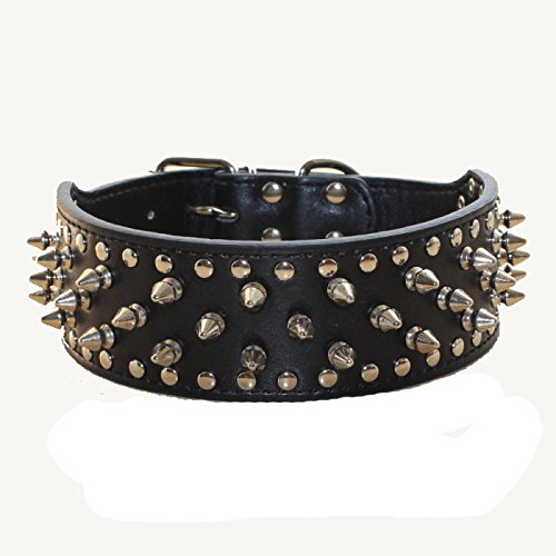 haoyueer Collar de perro de piel sintética con tachuelas para perros medianos y grandes Pit Bull Mastiff Bully Boxer (L, negro)