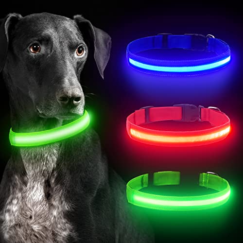 Collar Luminoso Perro de Mascota, 3 Modos Collar Perro Luz con Recargable y Impermeable, Ajustable Collares LED para Perros Pequeños/Medianos/Grandes Verde S