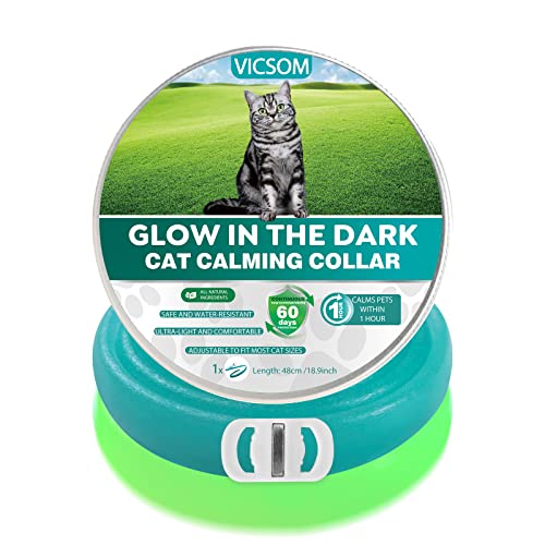 VICSOM Gatos Collares Calmantes, Luminoso Natural Collar Calmante para Gatos, Seguro Feromona para Gatos Luminoso Collares, Regulable Impermeable Calmante para Gatos Diferentes 18.9In 1Pc Azul Claro