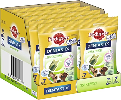 PEDIGREE Dentastix Fresh Premios para Perros Pequeños de Higiene Oral contra el Mal Aliento - Paquete de 10 x 110 gr - Total: 1100 gr