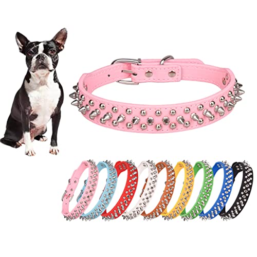 Collares de perro con pinchos, correa para el cuello, collar de cachorro con remaches punk, duradero, ajustable para perros pequeños, medianos y grandes, rosa, L