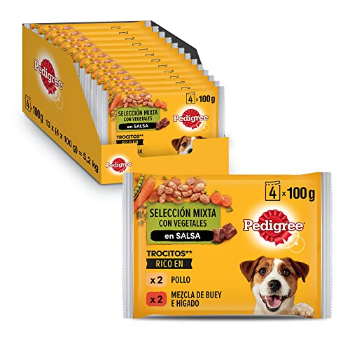 Pedigree Comida Húmeda para Perros Sabor Pollo y Buey con Verduras en Salsa, Multipack (13 Packs x 4 bolsitas x 100g)