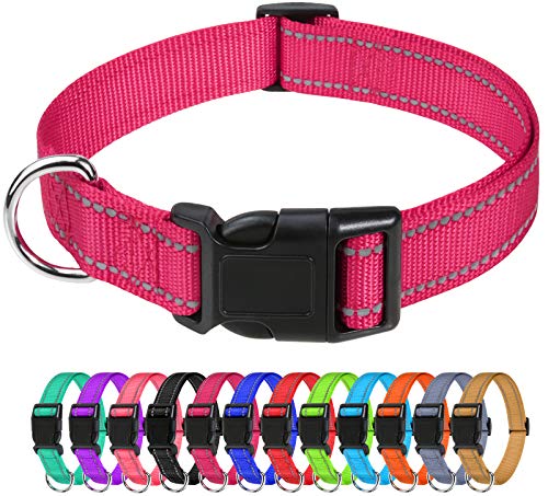 TagME Collar Perro Ajustable,Collar Nylon Reflectante,para Caminar Correr Entrenamiento,para Perros Pequeños,Rosa Caliente,1.5cm De Ancho