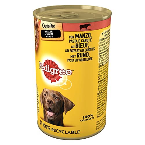 Pedigree 24 latas en Total de 24 latas en Salsa con Ternera, Pasta y Zanahorias, Comida húmeda para Perros en latas de 400 g