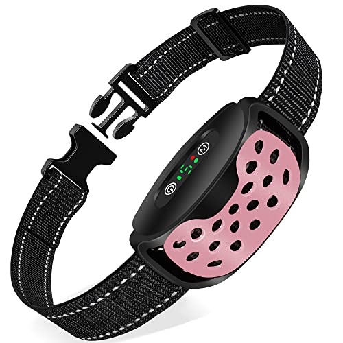 Collar Antiladridos, Collar Antiladridos para Perro Recargable Collar Vibración Perros, Impermeable IP67 para Cachorros y Perros Adultos - Eficaz y Cómodo-Rosa