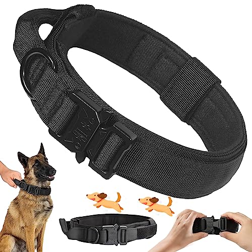 Soundzero Collar Perro Táctico, Collar Perro Nailon con Mango de Control, Collar Táctico Ajustable para Perro, para Perros Medianos Grandes Caza al Aire Libre Entrenamiento (Negro M)