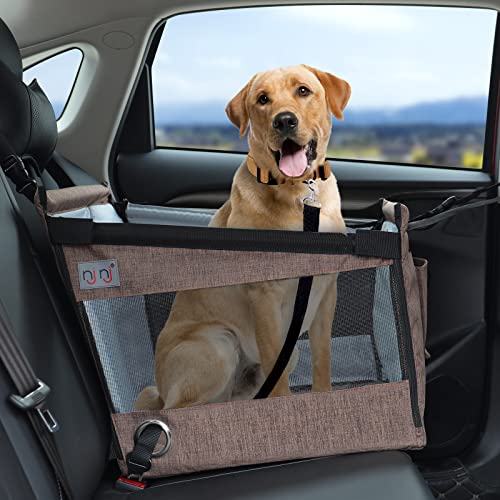 Asiento de coche para perros para viajes de mascotas con almohadilla impermeable,gancho de arnés,malla transpirable,cinturón de seguridad ajustable para asiento trasero,razas pequeñas,medianas,grandes