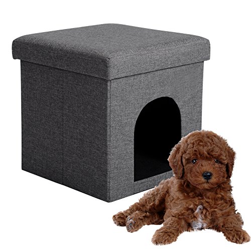 EUGAD Taburete Casa para Perros Gatos Plegable Caseta para Perros Casa para Mascotas Taburete con Espacio para Almacenamiento Gris MDF 0002DZ