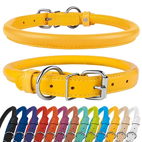 CollarDirect Collar Perro Cuero Redondo, Collar Resistente Antienredos para Cachorros Suave y Acolchado, Piel Genuina Hecho a Mano para Perros Grandes Pequeños y Medianos, Collares para Gato