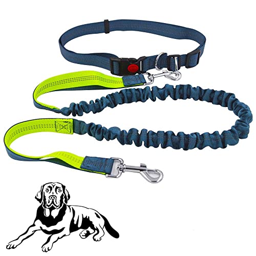 Senven® Correa para Perros Manos Libres con Costuras Reflectantes, Cinturones de Cintura Ajustables y Correas Elásticas de Doble Manija, para Correr, Caminar, Trotar (Gris Verde)