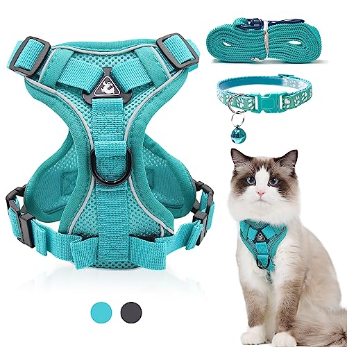 FINEASY Arnes Gato Antiescape, Rabbitgoo Ajustable, Chaleco Cómodo Reflectante Transpirable para Caminar Entrenar, Arnés Gato con Correa y Collar para Perros Pequeños Conejos (S, Verde)