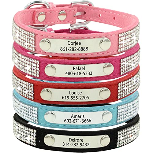 AIPNIS Collar Personalizado con Pequeños Diamantes de Imitación, Personalizable con el Nombre de tu Mascota, Apto para Perros Pequeños, Medianos y Grandes