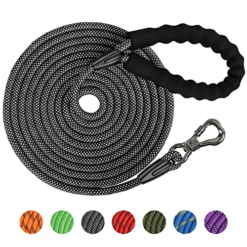 X XBEN Correa de arrastre de 8 mm y 6 m para perros, fuerte correa con cómodo mango acolchado, resistente cuerda de escalada y mosquetón, con 1 bolsillo