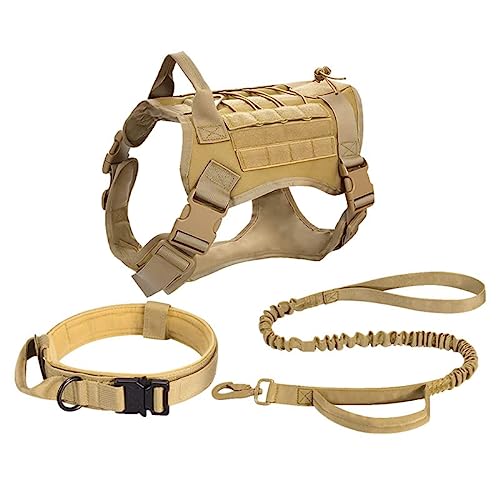 Arnés táctico para Perros Grandes Collar de Nailon para Perros Grandes arnés de Entrenamiento Militar Ajustable para Perros Chaleco para Perros de Trabajo para Entrenamiento Caminar Correr(XL Caqui)