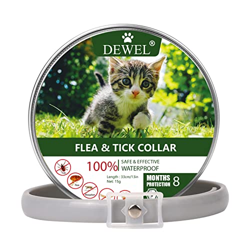 DEWEL Collar Gato contra Pulgas, Garrapatas y Mosquitos, Collar Antipulgas y Garrapatas 33 cm para Gatos y Perros Pequeños y Medianos, 8 Meses de Protección