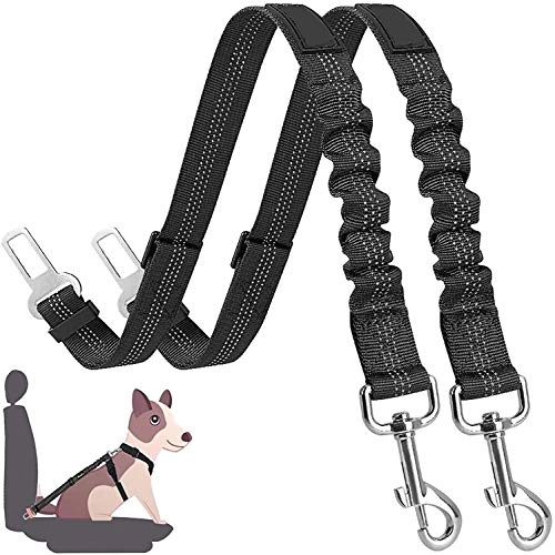 Cinturón de Seguridad de Coche para Perros, Cinturón Perro Coche con elástico y Fuerte mosquetón, Universal para trasportar Mascotas Más Duradero para Todas Las Razas Perros y Gatos, Negro 2pcs