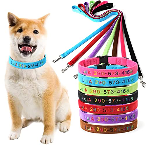 MIKLIK Collar de Perro Personalizado - Nombre de Perro Bordado Personalizado Número de teléfono con Collar de - 7 Colores - 4 tamaños Ajustables: S- M- L-XL, para Perros pequeños, medianos