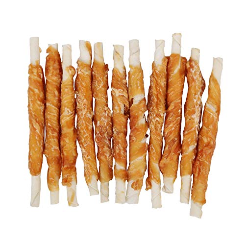 Nobleza - 600g Snack Perro Palitos de Piel de Buey Enrollados con Pollo Deshidratado, Ricos en Proteínas y Bajos en Grasas - 12cm