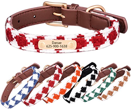 AIPNIS Collar de Perro Tejido Bicolor Personalizado con Medallón Grabado con el Nombre y el Número de Teléfono de tu Mascota, Apto para Perros Pequeños, Medianos y Grandes