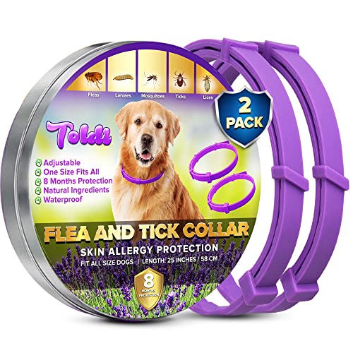 Tratamiento contra Las pulgas en Perros - Pack de 2 Collares para Perros - 8 Meses de protección contra pulgas y garrapatas - Collar Perro pequeño, Mediano y Grande - Morado - Toldi