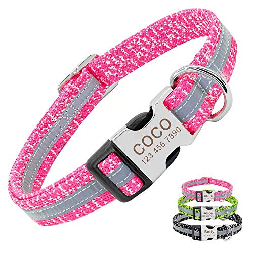 PET ARTIST Collares para Perros Personalizables para Perros pequeños, medianos y Grandes, Collar para Perro con Nombre Grabado Reflectante para Perro Bulldog Boxer Pastor alemán S,Rosa