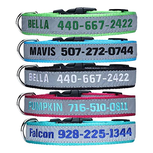 Collar de Perro Reflectante Personalizado, Nombre y número de teléfono del Perro Bordado, Collar Ajustable y Suave para Caminar y Correr