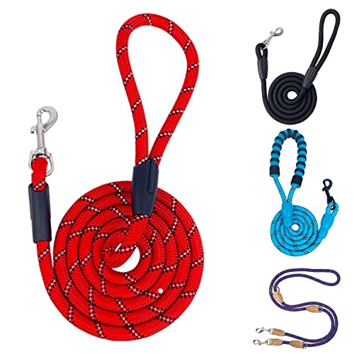 AiTodos® 1,8m Correa Fuerte para Perros, Correa para Perros Antitirones para Entrenar o Caminar, Adecuada para Perros Pequeños, Medianos y Grandes, con Asa Acolchada y Línea Reflectante, Rojo