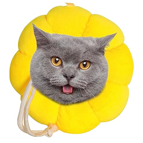 Cono Blando para Gatos - Collar Ajustable de algodón con Forma de Girasol - Collar Protector para Perros y Gatos pequeños, Bonito Collar isabelino Transpirable para recuperación