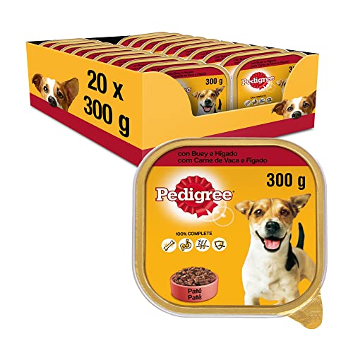 Pedigree Comida Húmeda para Perros Sabor Buey e Hígado en Paté (Pack de 20 Tarrinas x 300g)