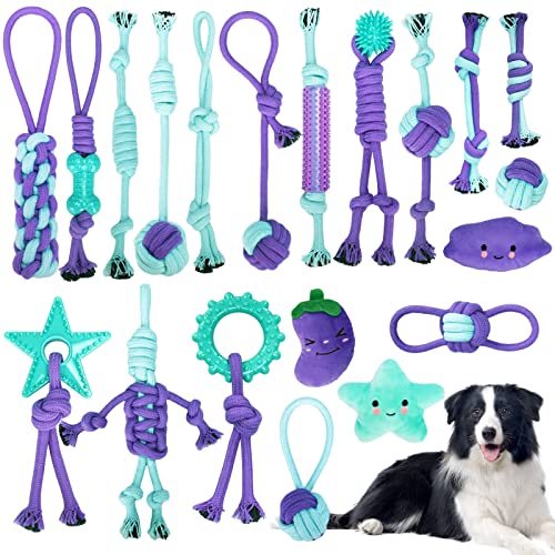 TAVADA Juguetes para Perros,20pcs Juguete para Morder para Perro,Durable Masticable Cuerda,Juguetes para Cachorros Interactivo,Algodón Cuerda Juguete para Perros pequeños/Medios/Grandes