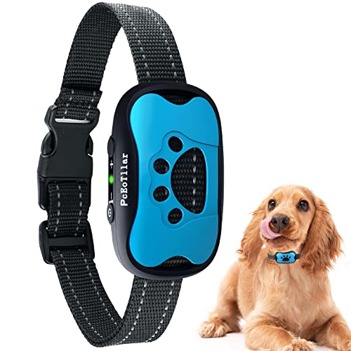 Collar Antiladridos de Perro Recargable para Pequeño Medianos Grandes Sonido Humano Ajustable y Modo de Vibración para Entrenar Perros Ajuste de Sensibilidad de 7 Niveles - Azul