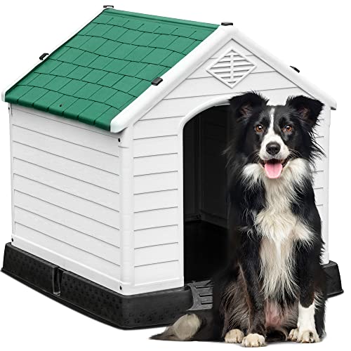 YITAHOME Medio Caseta para Perros de Plástico en el Exterior e Interior con Aislamiento Casa de Perro Refugio para Cachorros con Rejillas de ventilación y Piso Elevado Verde, 87.7 x 78.5 x 81.5 cm