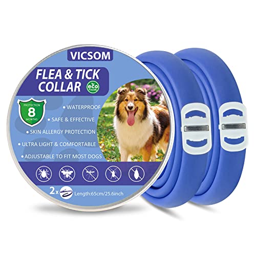 Collares Antiparasitario para Perros, Collar Antipulgas Perros, Collar de Pulgas y Garrapatas para Perro Impermeable Regulable, Válido 8 Meses para Perros de Todos los Tamaños Azul Claro 2Pcs